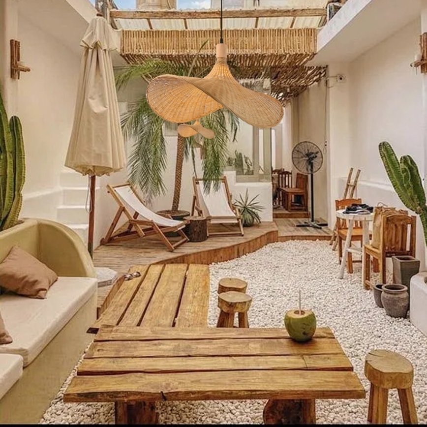 Immax 08289L - Κρεμαστό φωτιστικό οροφής SOMBRERO 1xE27/40W/230V διάμετρος 70 cm rattan