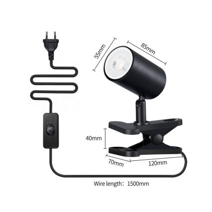 Λάμπα με κλιπ PUNTO 1xGU10/9W/230V μαύρη