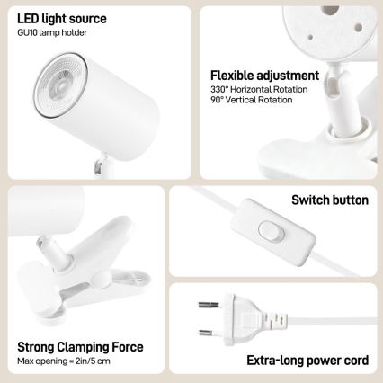 Φωτιστικό με σφιγκτήρα PUNTO 1xGU10/9W/230V λευκό
