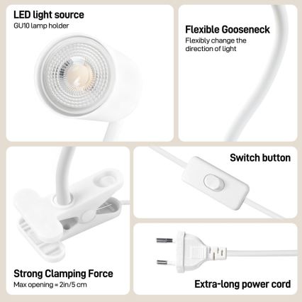 Ευέλικτο φωτιστικό με κλιπ PUNTO 1xGU10/9W/230V λευκό