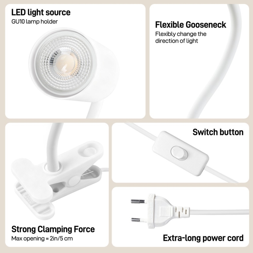 Ευέλικτο φωτιστικό με κλιπ PUNTO 1xGU10/9W/230V λευκό