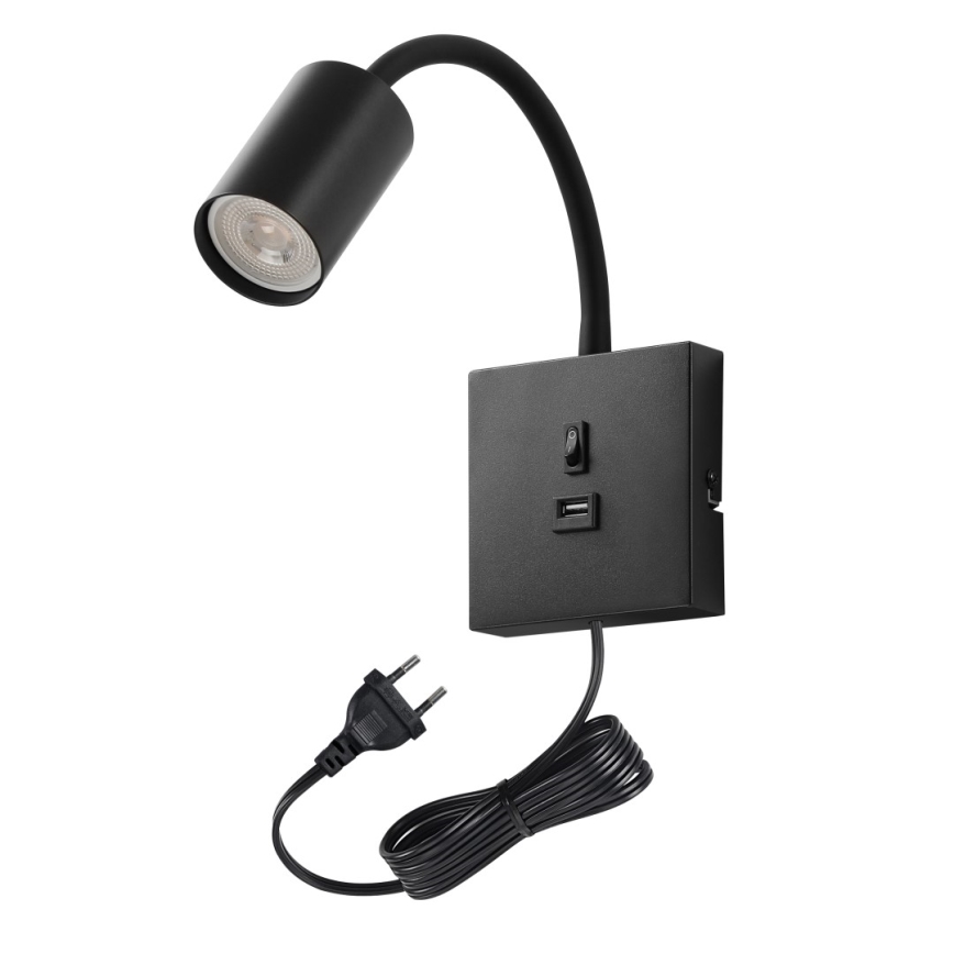 Φωτιστικό τοίχου PUNTO με USB 1xGU10/9W/230V μαύρο