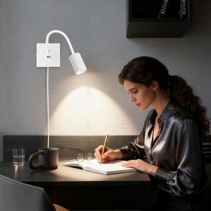 Απλίκα τοίχου με USB PUNTO 1xGU10/9W/230V λευκή