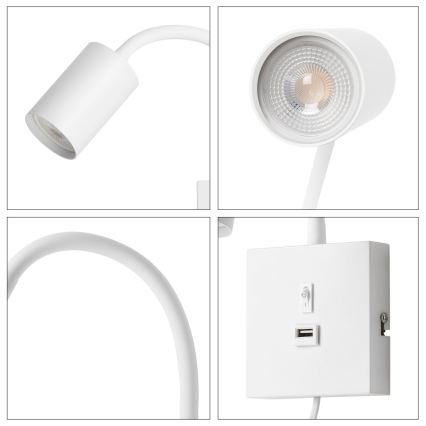 Απλίκα τοίχου με USB PUNTO 1xGU10/9W/230V λευκή