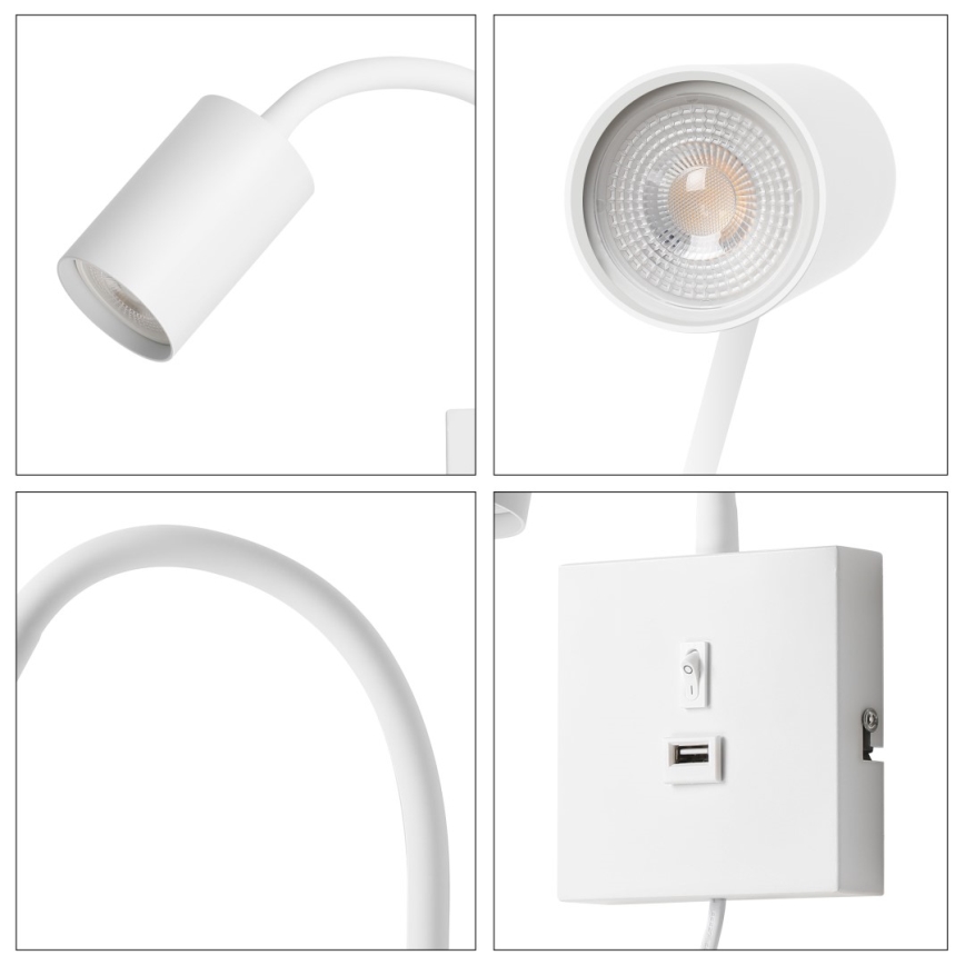 Απλίκα τοίχου με USB PUNTO 1xGU10/9W/230V λευκή