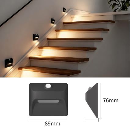 Immax 08307L - LED επαναφορτιζόμενο φωτιστικό σκάλας με αισθητήρα STEP LIGHT LED/0,3W/3,7V 2200 mAh IP53 μαύρο