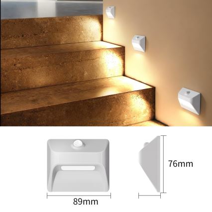 Immax 08308L - Επαναφορτιζόμενο LED φωτιστικό σκαλοπατιών με αισθητήρα STEP LIGHT LED/0,3W/3,7V 2200 mAh IP53 λευκό