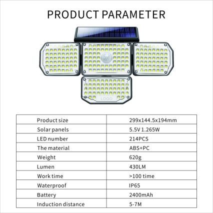 Ηλιακό φωτιστικό τοίχου LED με αισθητήρα LED/5W/5,5V IP65 2400 mAh