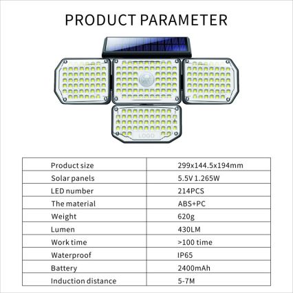 Ηλιακό φωτιστικό τοίχου LED με αισθητήρα LED/5W/5,5V IP65