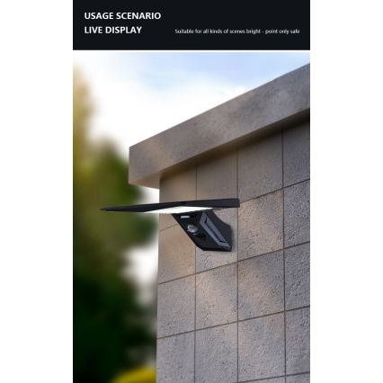 Ηλιακό φωτιστικό τοίχου LED με αισθητήρα LED/2,6W/5,5V IP65 1800 mAh μαύρο
