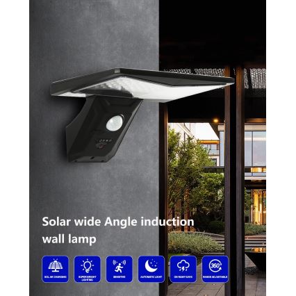 Ηλιακό φωτιστικό τοίχου LED με αισθητήρα LED/2,6W/5,5V IP65 1800 mAh μαύρο