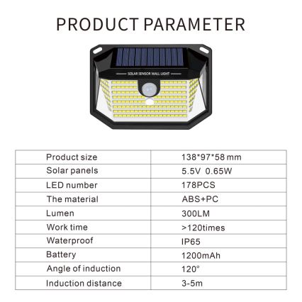Ηλιακό φωτιστικό τοίχου LED με αισθητήρα LED/4W/5,5V IP65 1200 mAh
