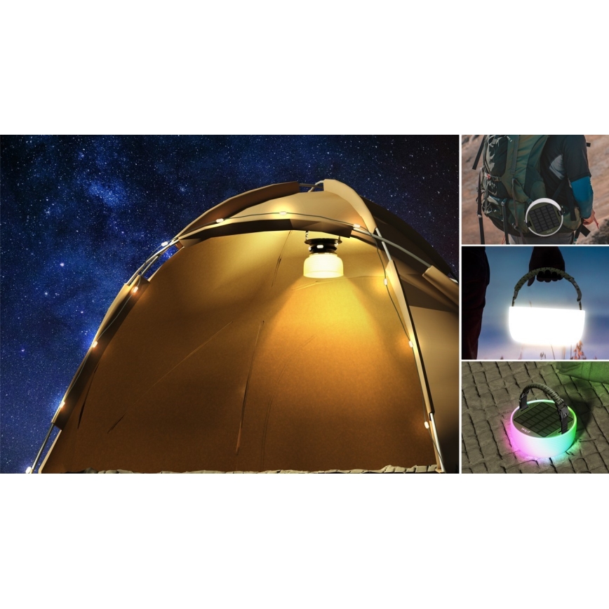 Φορητός ηλιακός φορτιστής LED RGB με LED αλυσίδα LED/10W/5V 3600 mAh IP65 3600 mAh