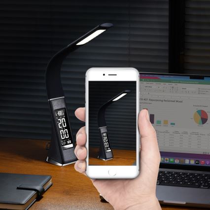 LED Eπιτραπέζια λάμπα dimmer με οθόνη LEATHER LED/7W/230V μαύρο