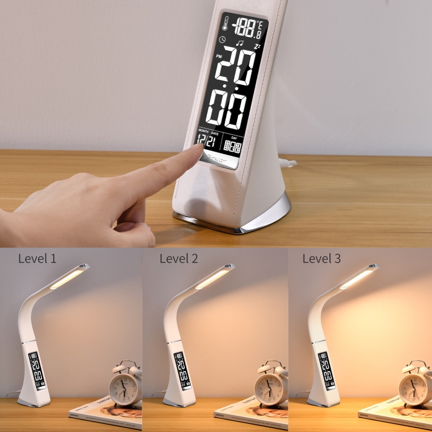 LED Eπιτραπέζια λάμπα dimmer με οθόνη LEATHER LED/7W/230V λευκό