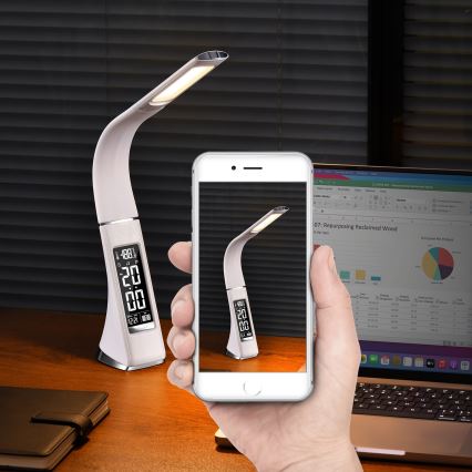 LED Eπιτραπέζια λάμπα dimmer με οθόνη LEATHER LED/7W/230V λευκό