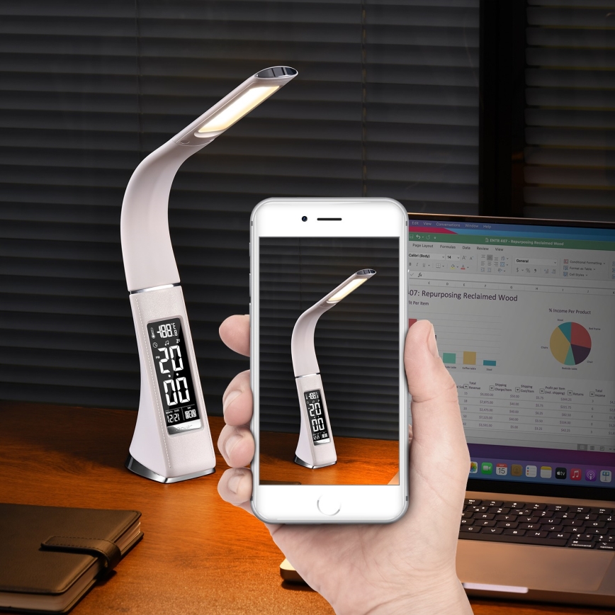 LED Eπιτραπέζια λάμπα dimmer με οθόνη LEATHER LED/7W/230V λευκό