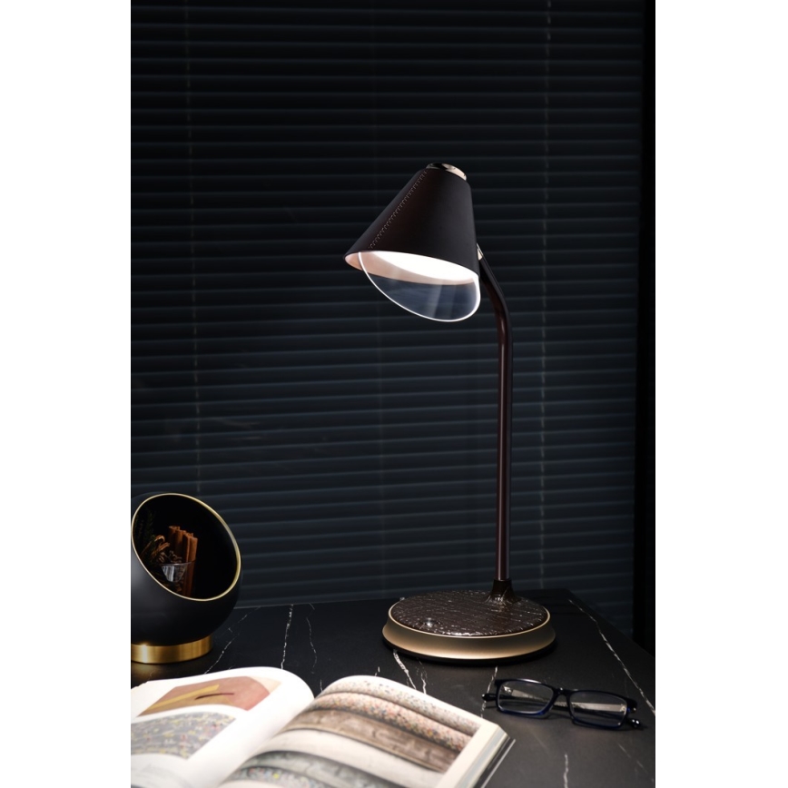 Επιτραπέζια λάμπα dimming LED με ασύρματη φόρτιση FINCH LED/9W/12/230V καφέ/χρυσαφί