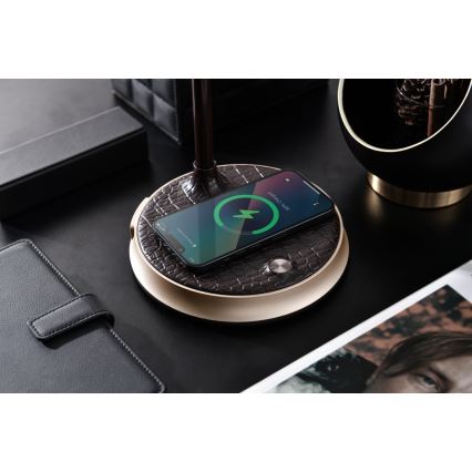 LED Ρυθμιζόμενο Επιτραπέζιο Φωτιστικό με Ασύρματη Φόρτιση FINCH LED/9W/12/230V γκρι/γυαλιστερό χρώμιο