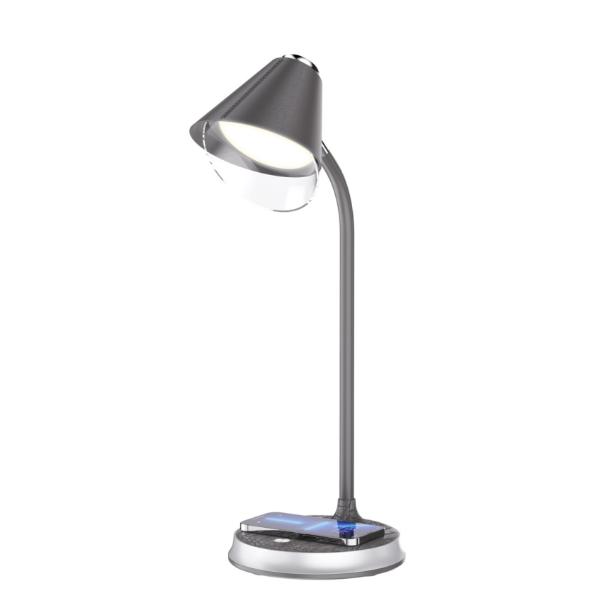 Επιτραπέζιο φωτιστικό LED Dimmable με ασύρματη φόρτιση FINCH LED/9W/12/230V γκρι/γυαλιστερό χρώμιο