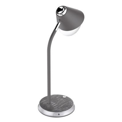 Επιτραπέζιο φωτιστικό LED Dimmable με ασύρματη φόρτιση FINCH LED/9W/12/230V γκρι/γυαλιστερό χρώμιο