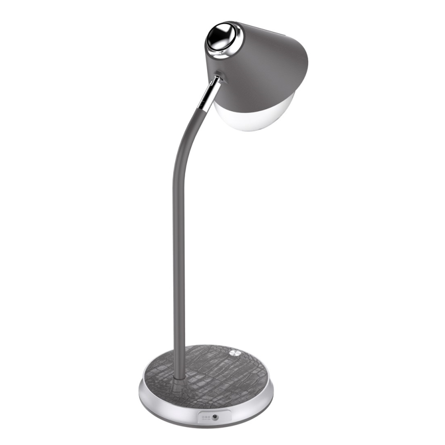 Επιτραπέζιο φωτιστικό LED Dimmable με ασύρματη φόρτιση FINCH LED/9W/12/230V γκρι/γυαλιστερό χρώμιο