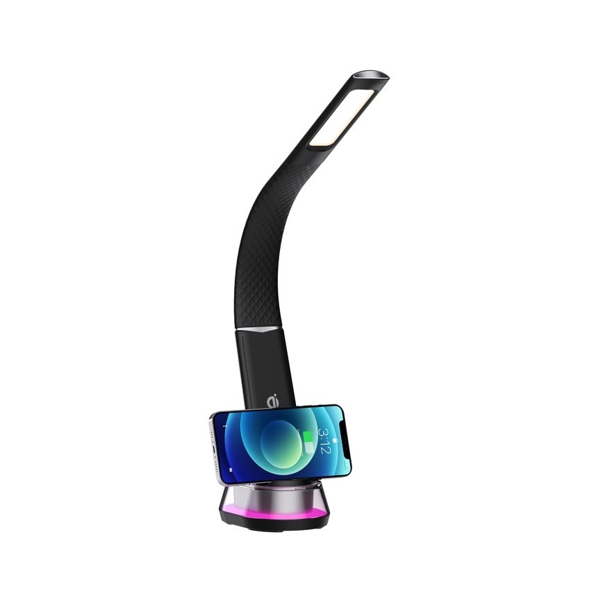 LED RGB Ρυθμιζόμενο επιτραπέζιο φωτιστικό με ασύρματη φόρτιση CORELLA LED/7W/12/230V μαύρο