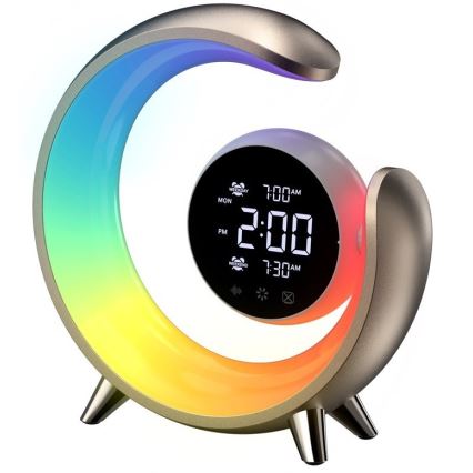 LED RGBW Ρυθμιζόμενο επιτραπέζιο φωτιστικό με ξυπνητήρι PEACOCK LED/20W/5V USB