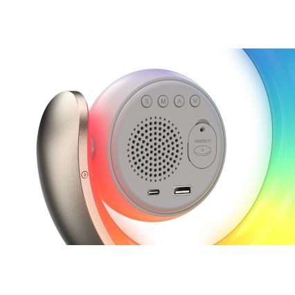 LED RGBW Ρυθμιζόμενο επιτραπέζιο φωτιστικό με ξυπνητήρι PEACOCK LED/20W/5V USB