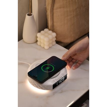Ρολόι ξυπνητήρι με οθόνη LCD και ασύρματη φόρτιση Qi 27W/9V 220 mAh λευκό