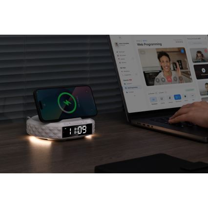 Ρολόι ξυπνητήρι με οθόνη LCD και  ασύρματο φορτιστή Qiς 27W/9V 220 mAh λευκό