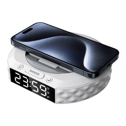 Ρολόι ξυπνητήρι με οθόνη LCD και  ασύρματο φορτιστή Qiς 27W/9V 220 mAh λευκό