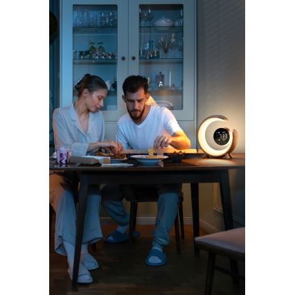 LED RGBW Dimmable επιτραπέζιο φωτιστικό με ξυπνητήρι LED/20W/5V USB ασημί