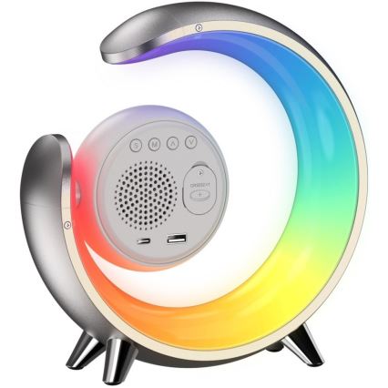 LED RGBW Ρυθμιζόμενο επιτραπέζιο φωτιστικό με ξυπνητήρι LED/20W/5V USB ασημί