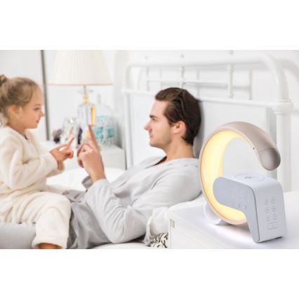 LED RGB Dimmable επιτραπέζιο φωτιστικό με ξυπνητήρι και φόρτιση Qi 30W/230V χρυσό