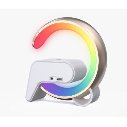 LED RGB Dimmable επιτραπέζιο φωτιστικό με ξυπνητήρι και φόρτιση Qi 30W/230V χρυσό