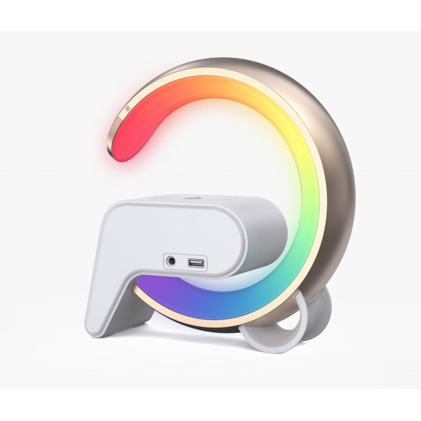 LED RGB Dimmable επιτραπέζιο φωτιστικό με ξυπνητήρι και φόρτιση Qi 30W/230V χρυσό