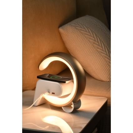 LED RGB Dimmable επιτραπέζιο φωτιστικό με ξυπνητήρι και φόρτιση Qi 30W/230V χρυσό