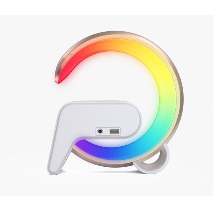 LED RGB Dimmable επιτραπέζιο φωτιστικό με ξυπνητήρι και φόρτιση Qi 30W/230V χρυσό