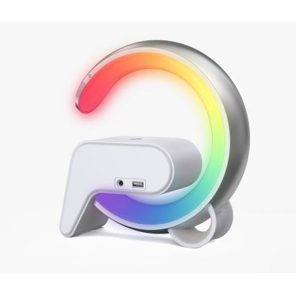 LED RGB Dimmable επιτραπέζιο φωτιστικό με ξυπνητήρι και φόρτιση Qi 30W/230V ασημί