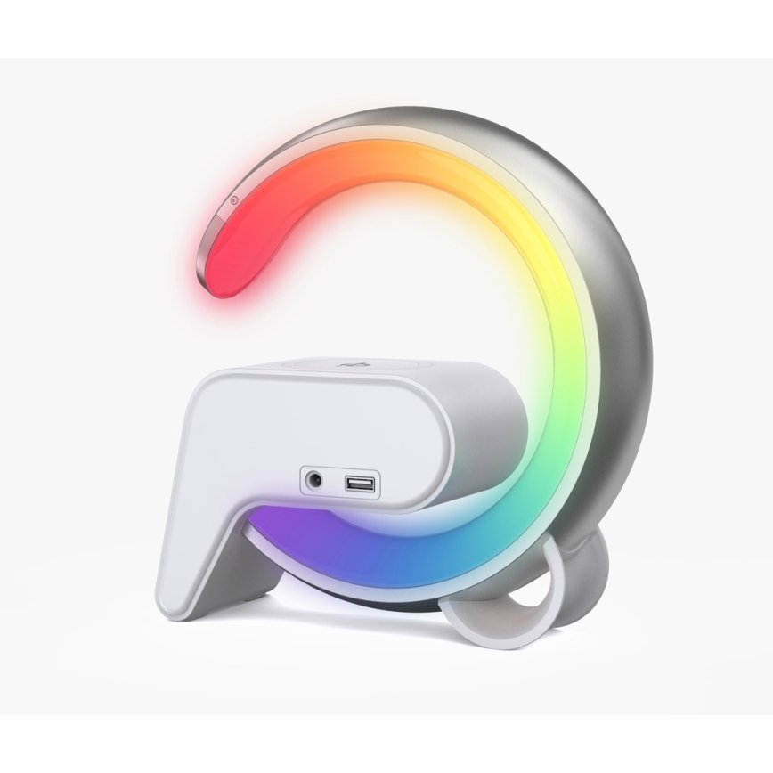 LED RGB Dimmable επιτραπέζιο φωτιστικό με ξυπνητήρι και φόρτιση Qi 30W/230V ασημί