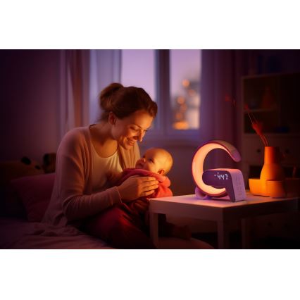 LED RGB Dimmable επιτραπέζιο φωτιστικό με ξυπνητήρι και φόρτιση Qi 30W/230V ασημί