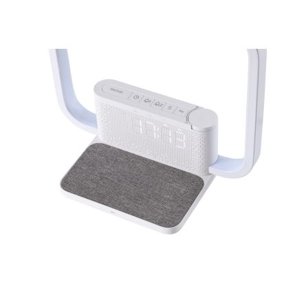 Επιτραπέζιο φωτιστικό LED ντιμαριζόμενο με ρολόι ξυπνητήρι και με φόρτιση Qi LED/18W/230V λευκό