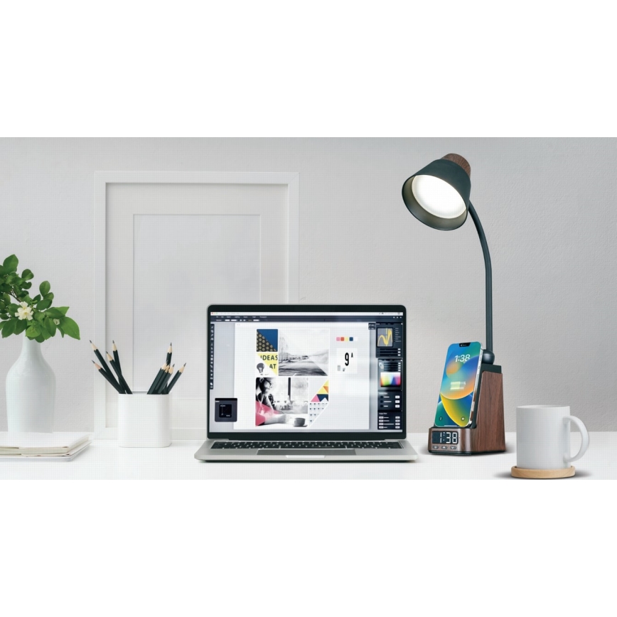 Ρυθμιζόμενο επιτραπέζιο φωτιστικό LED+CCT με ασύρματη φόρτιση QI IDEAL LED/8W/230V 2700/4000/5000K καφέ