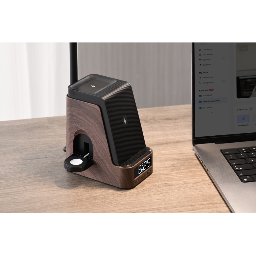 Ρυθμιζόμενο επιτραπέζιο φωτιστικό LED+CCT με ασύρματη φόρτιση QI IDEAL LED/8W/230V 2700/4000/5000K καφέ