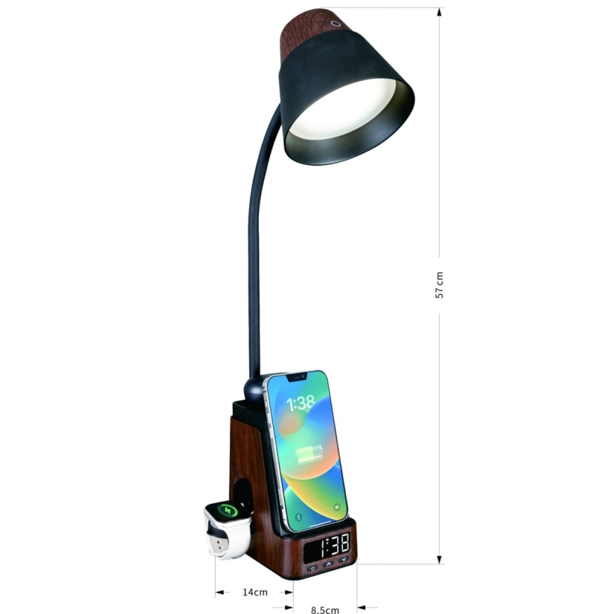 Ρυθμιζόμενο επιτραπέζιο φωτιστικό LED+CCT με ασύρματη φόρτιση QI IDEAL LED/8W/230V 2700/4000/5000K καφέ