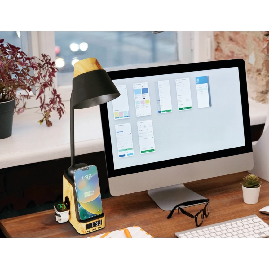 LED+CCT Ρυθμιζόμενο επιτραπέζιο φωτιστικό με ασύρματη φόρτιση QI IDEAL LED/8W/230V 2700/4000/5000K μπεζ