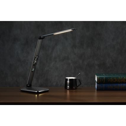 Ρυθμιζόμενο LED επιτραπέζιο φωτιστικό LED/8,5W/230V με ασύρματη φόρτιση ασημί