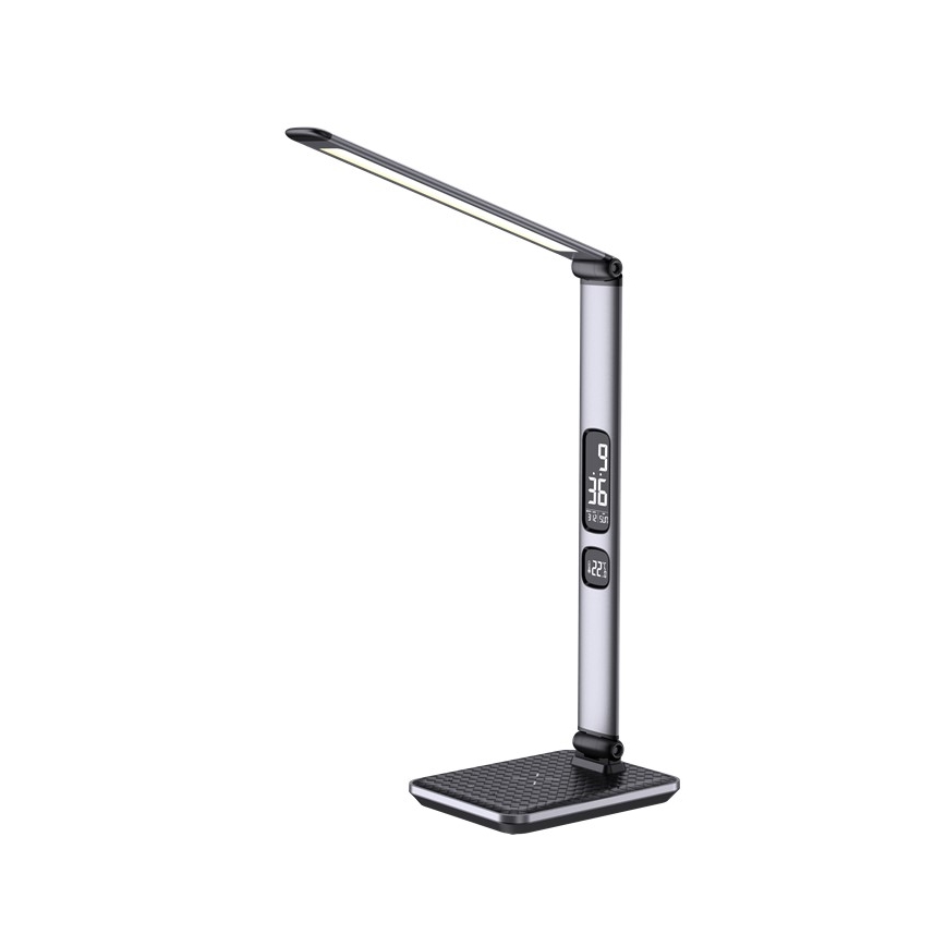 Ρυθμιζόμενο LED επιτραπέζιο φωτιστικό LED/8,5W/230V με ασύρματη φόρτιση ασημί