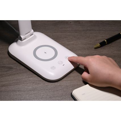 Ρυθμιζόμενη επιτραπέζια λάμπα LED με ασύρματη φόρτιση QI και θύρα USB LUMI LED/7W/230V, λευκή